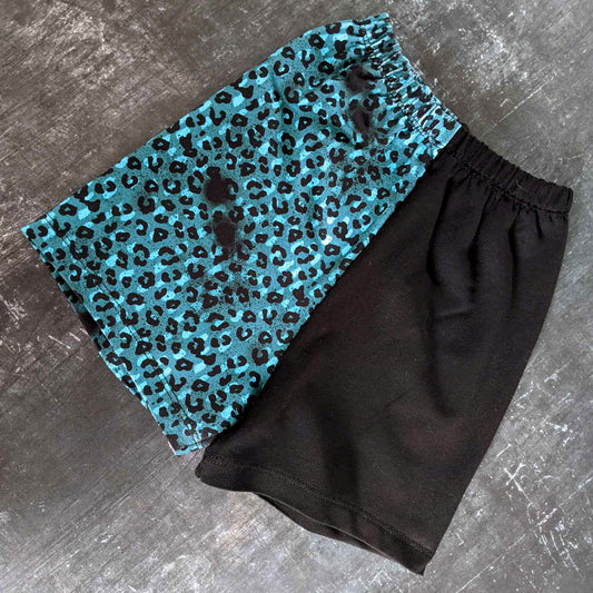 Premade 2-3yrs - Teal Leopard Print Halfie Shorts