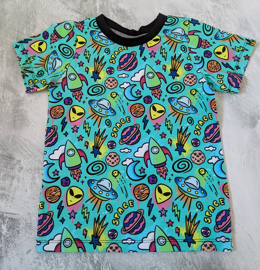 Premade 4-5yrs - Aqua Space Short Sleeved T-shirt