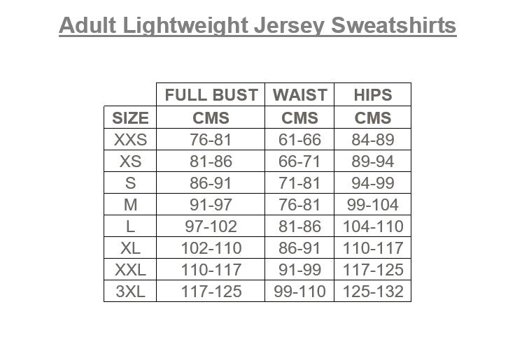 Adult Lightweight Jersey Sweatshirts - All in stock fabrics