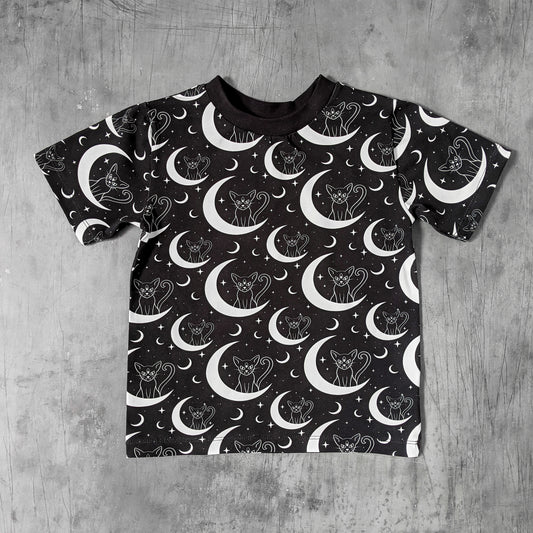 Premade 12-18m Cat Moon Short Sleeved T-shirt