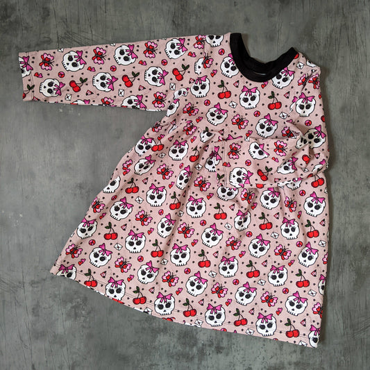 Premade 3-4yrs - Pink Skull Gathered Dress